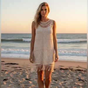 ALTERED STATE CROCHET COASTAL COWGIRL WESTERN FRINGE BOHO CONCERT DRESS SZ S-M